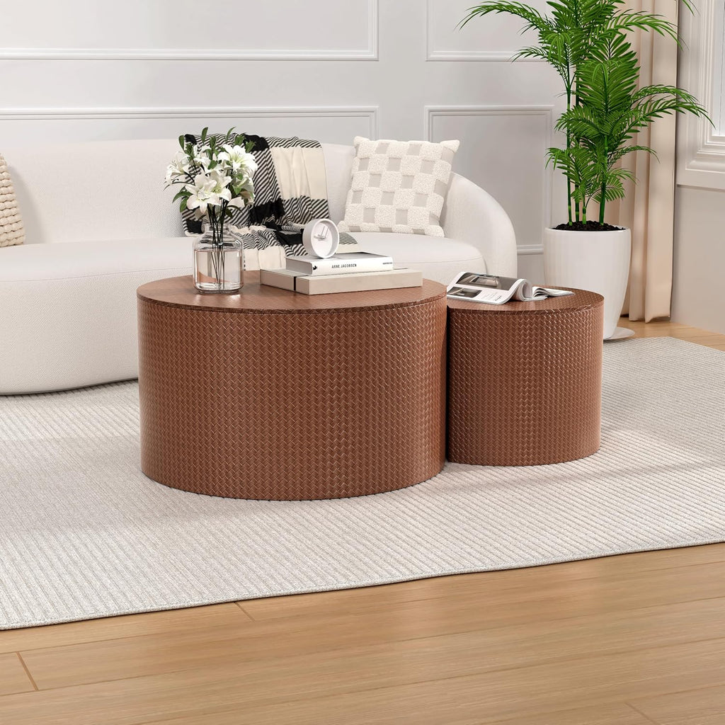 Round Coffee Table Set of 2 Modern Nesting Coffee Tables for Living Room Round Coffee Table for Living Room Bedroom (I)