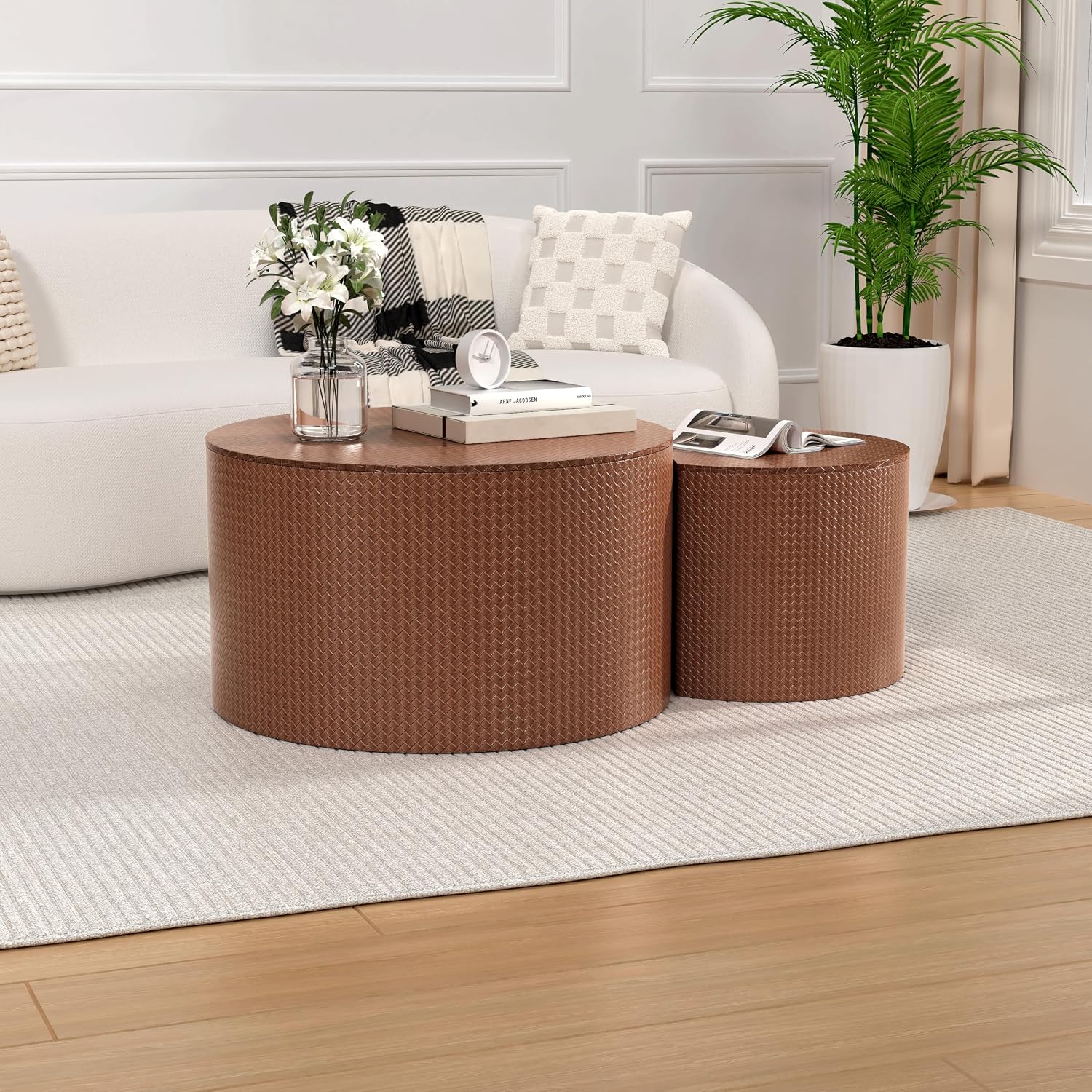 Round Coffee Table Set of 2 Modern Nesting Coffee Tables for Living Room Round Coffee Table for Living Room Bedroom (I)