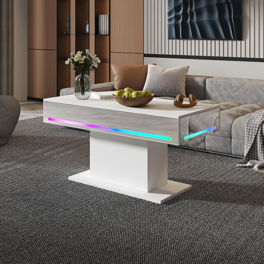 HedoAjim Led Coffee Table for Living Room, Living Room Table Rectangular Center Table, Modern Wooden Coffee Tables with 16 Colors LED Lights for Dining Reception Room