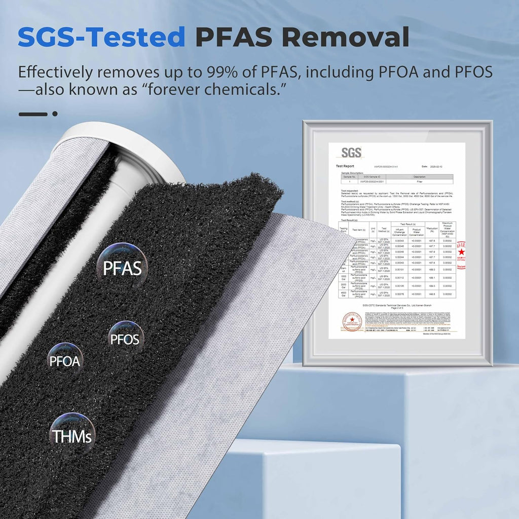 iSpring FC15B-PF 4.5' x 10' Whole House Water Filter, Removes up to 99% PFAS, PFOA/PFOS, Chlorine, VOCs, with SGS Tested Filtration Media