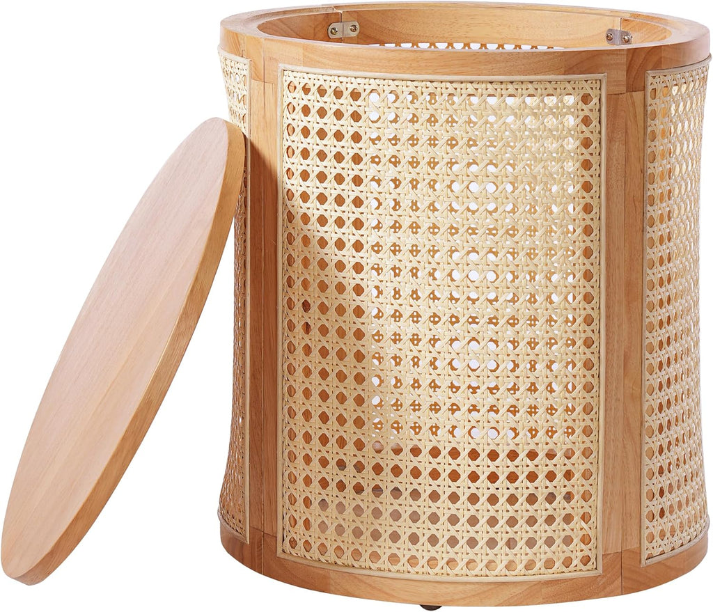 Christopher Knight Home Aurl 15.70' Round End Table, Hollow Woven Side Table, Small Rubber Wood Nightstand, Rattan Woven Tea Desk, Round Wood Tabletop, Chic Home Deor Desk, Easy Assembly, Natural