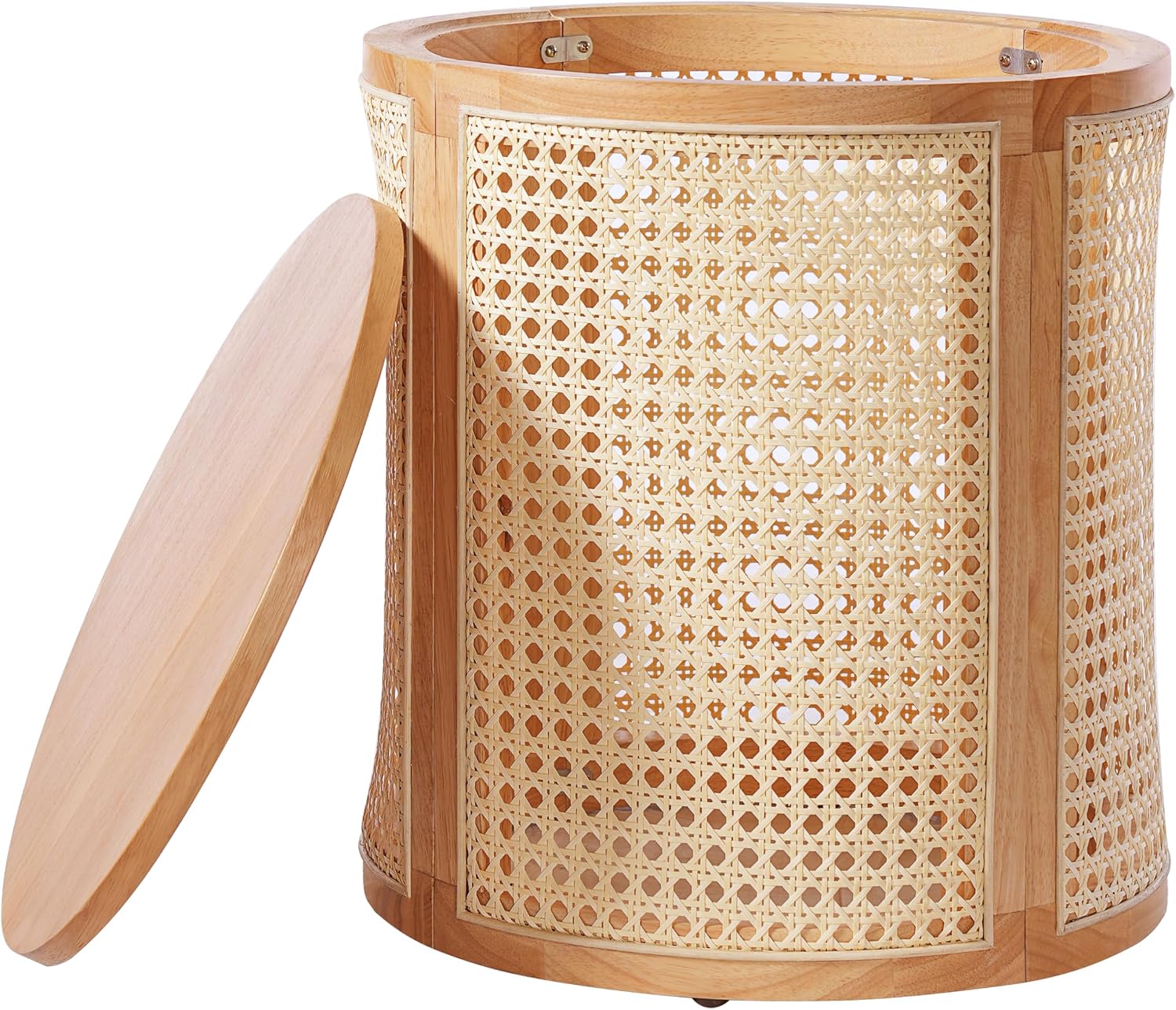 Christopher Knight Home Aurl 15.70' Round End Table, Hollow Woven Side Table, Small Rubber Wood Nightstand, Rattan Woven Tea Desk, Round Wood Tabletop, Chic Home Deor Desk, Easy Assembly, Natural