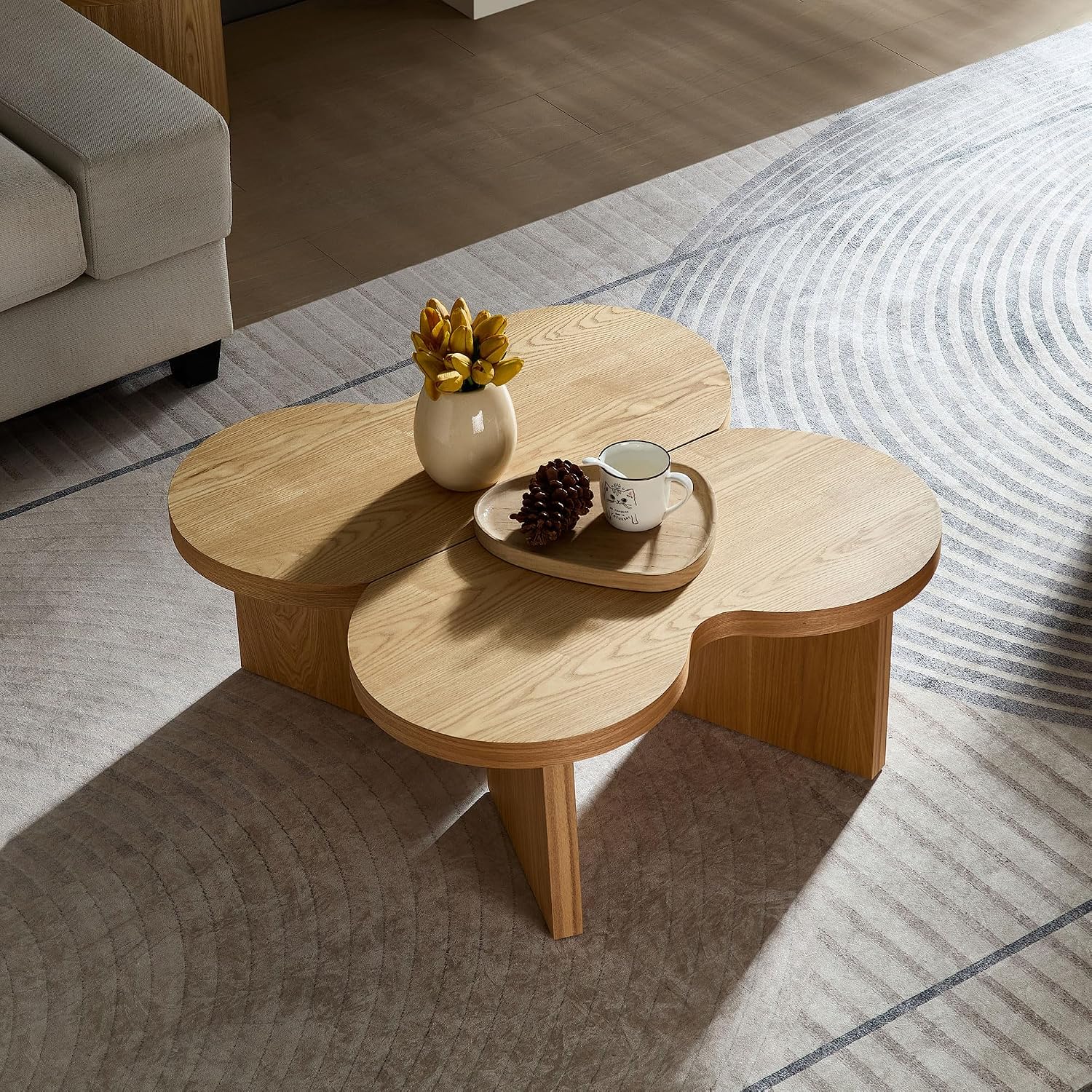 Modern Nesting Coffee Table Set of 2, Natural Wooden Coffee Table for Living Room, Small Center Table End Table Sets with Rustic Wood Grain for Bedroom Office Cafe Oka 31.5' W x13.77 H