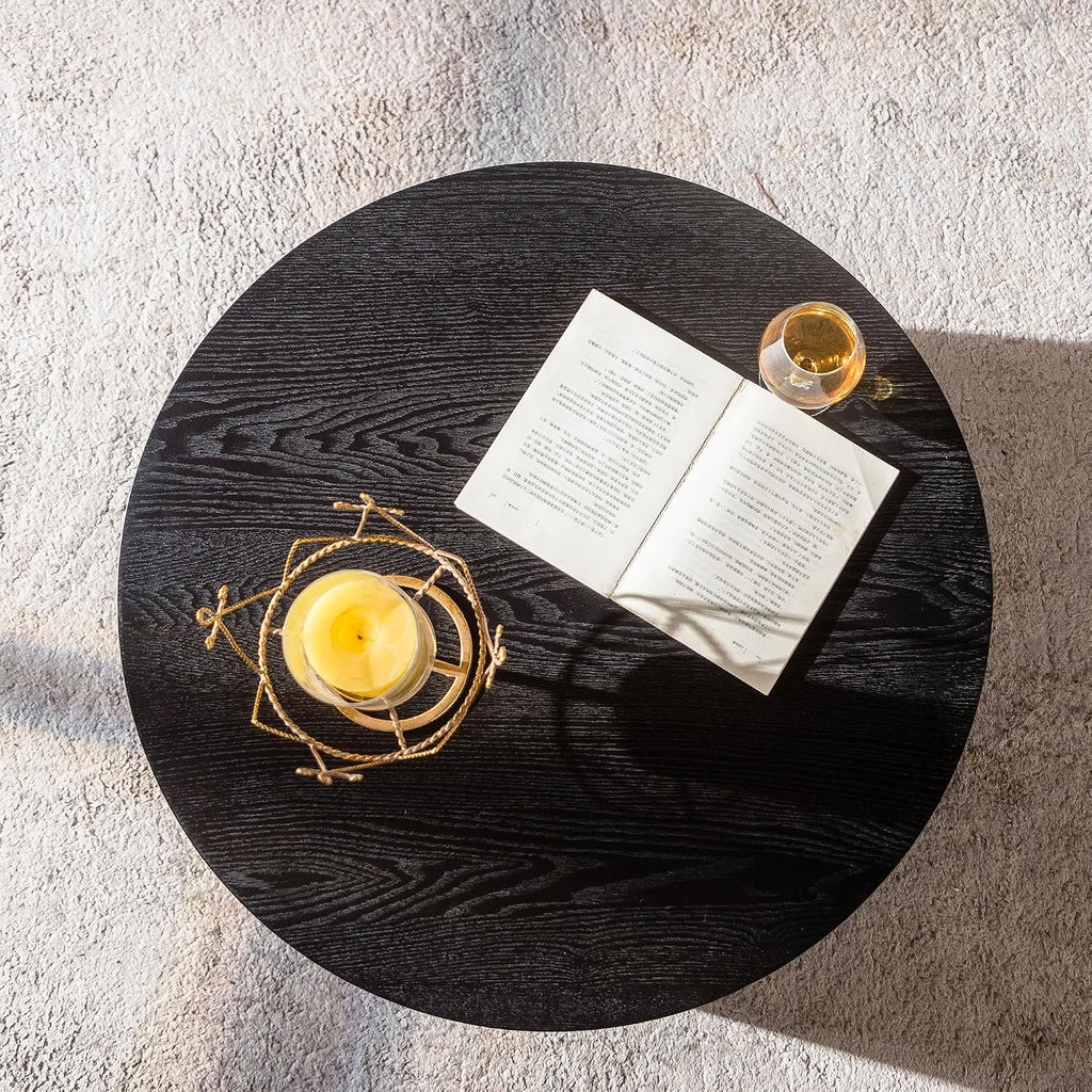 WILLIAMSPACE 27.56' Round Lift-Top Coffee Table with Hidden Storage & Sturdy Pedestal, Modern Wooden Center Accent End Tea Table, No Need Assemble, Black