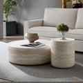 WILLIAMSPACE Round Coffee Table Set of 2, Modern Circle Drum Faux Marble Center Tables with Mars Pattern, Fiberglass Stone Tea Table Set for Living Room, No Need Assembly (35.43'' &15.74'')