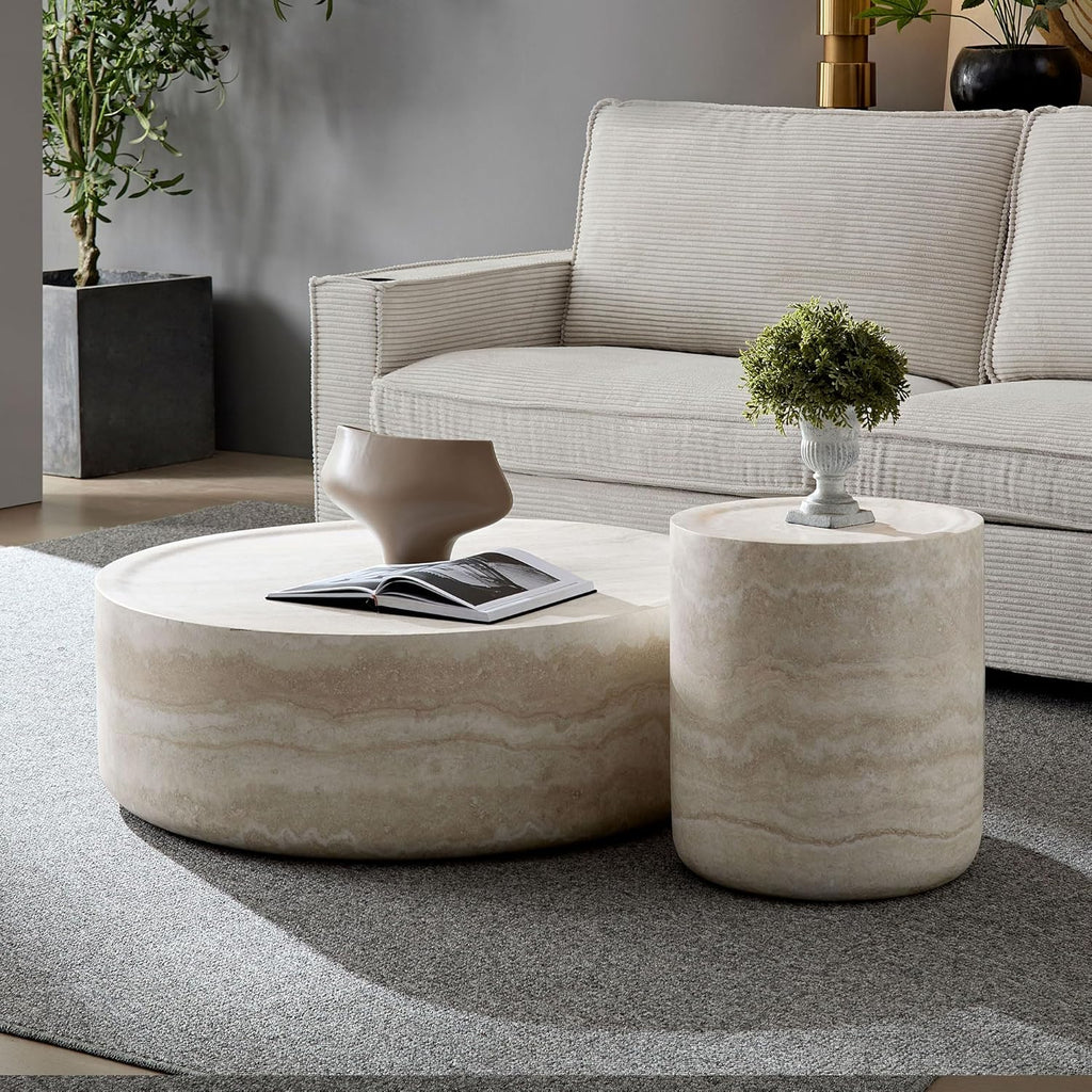 WILLIAMSPACE 15.74' Round End Table with Mars Pattern for Living Room, Modern Drum Circle Faux Marble Side Table, Fiberglass Stone Sofa Table for Apartment, No Need Assembly (Mars Pattern)