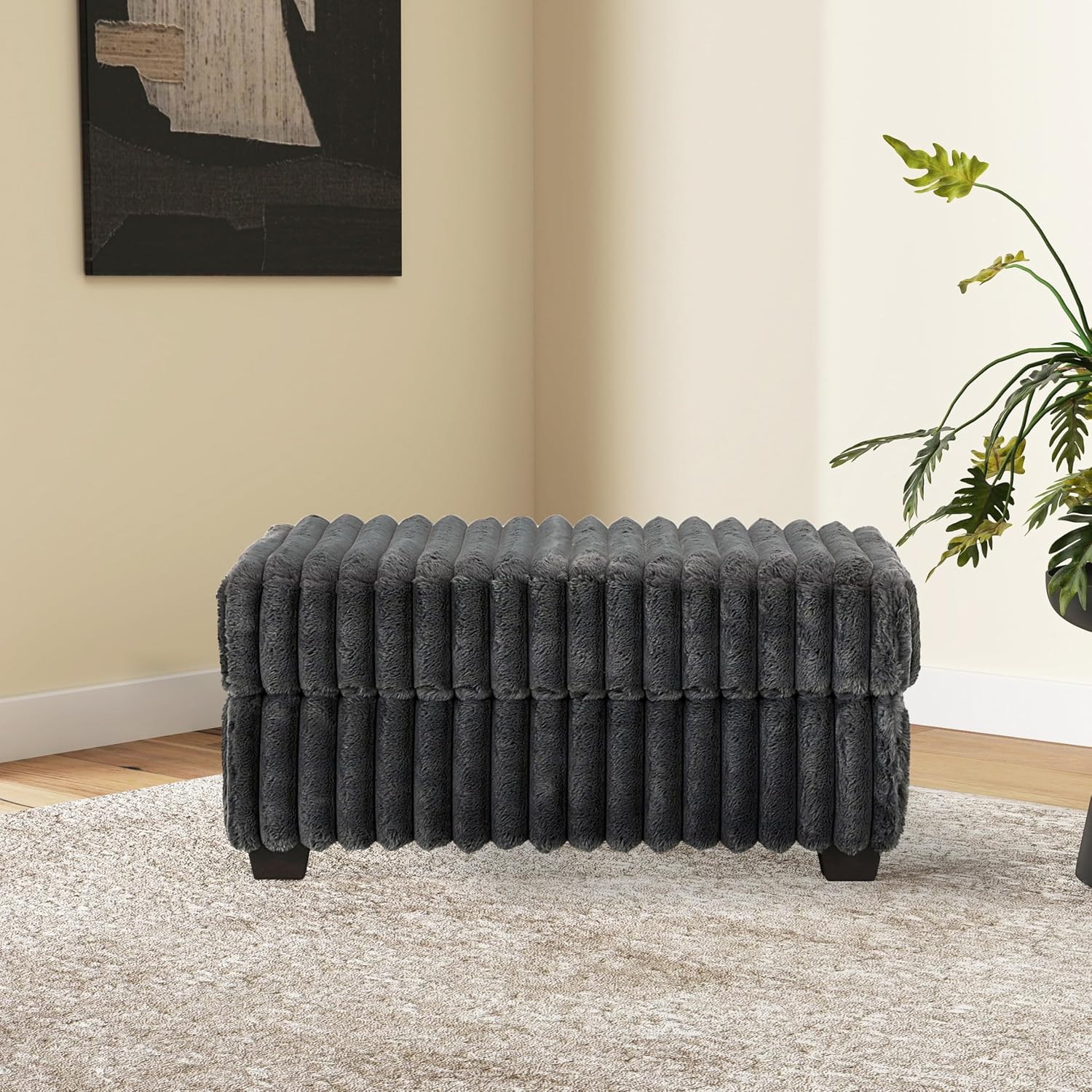 Roundhill Furniture Belvoir 3-Piece Living Room Set, Sofa Cuddle Chaise and Ottoman, Charcoal