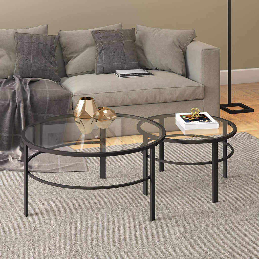 Henn&Hart Round Nested Coffee Table in Blackened Bronze, Coffee Table coffee tables for living room, studio apartment essentials, 36' Wide