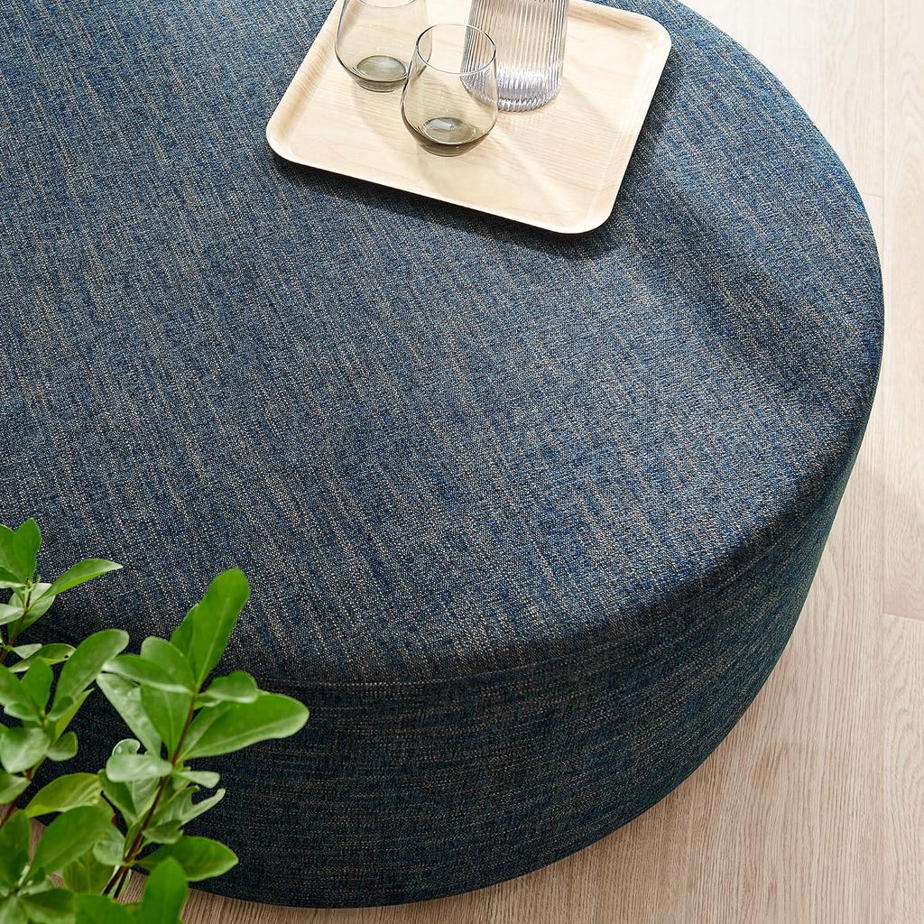 Modway Callum 38 Inch Round Ottoman in Heathered Weave Azure - Heathered Woven Fabric - Versatile Upholstered Coffee Table and Footrest - Couch Ottoman - Living Room Accent Table