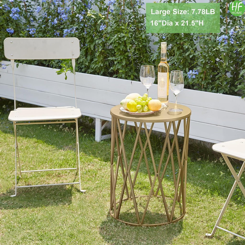 Nesting Side Table Set of 3 Decorative Round Garden Stools for Indoor Outdoor Heavy Duty Metal Frame Side Table Nightstands Modern End Table Plant Stand, Glossy Golden