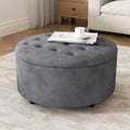 30 Inch Round Storage Ottoman,Modern Tufted Ottomans,Circular Coffee Table with Removable Top,Upholstered Large Ottoman with Storage Footrest Stool for Bedroom Living Room (Grey)