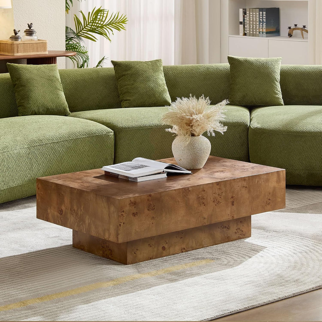 43.31' Rectangle Coffee Table for Living Room Burl Wood Coffee Table Farmhouse Rustic Vintage Wooden Center Table with Pedestal for Apartment,Walnut