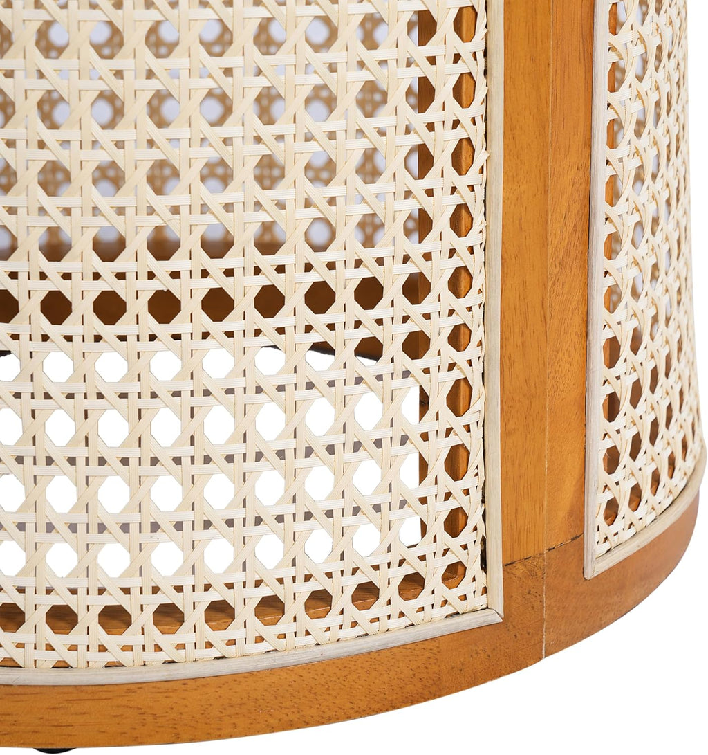 Christopher Knight Home Aurl Lift Top Round End Table with Storage, Modern Side Table with Woven Rattan Details, Wooden Small Coffee Table for Living Room, Round Storage Ottoman, Yellowish-Brown