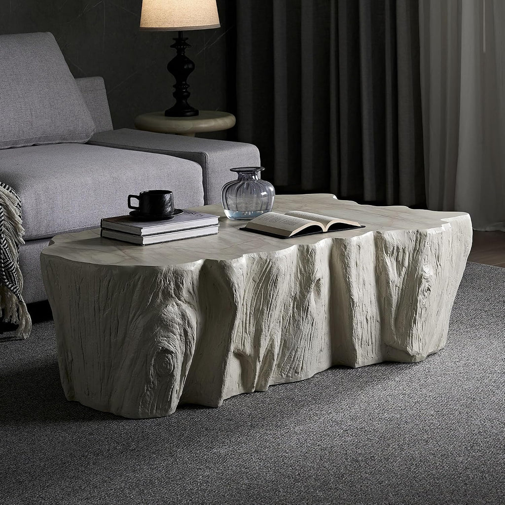 WILLIAMSPACE 48.62' Irregular Coffee Table with Tree Root Design for Living Room, Modern Luxury Fiberglass Center Table with Unique Shape, Accent End Tea Tables for Apartment, No Need Assembly (Beige)