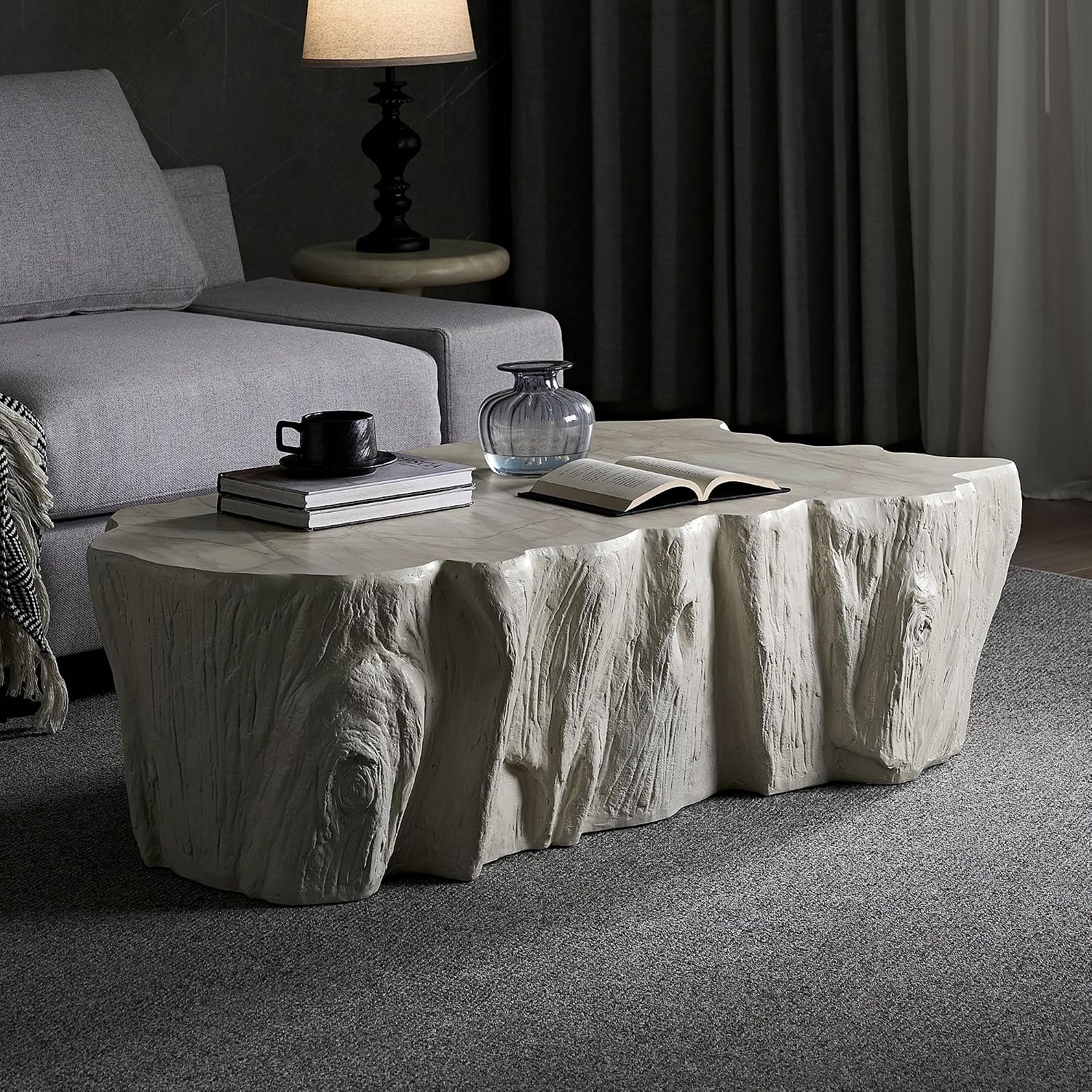 WILLIAMSPACE 48.62' Irregular Coffee Table with Tree Root Design for Living Room, Modern Luxury Fiberglass Center Table with Unique Shape, Accent End Tea Tables for Apartment, No Need Assembly (Beige)
