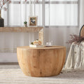31.50' Coffee Table with Storage, Round Drum Coffee Table for Office, Dining Room and Living Room, Nature