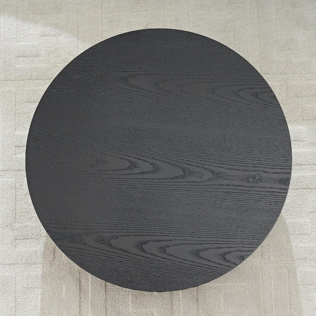 31.49'' Round Coffee Table Modern Wood Coffee Table with Storage for Living Room, Circle Fluted Drum Pedestal Style, Easy Assembly, Black