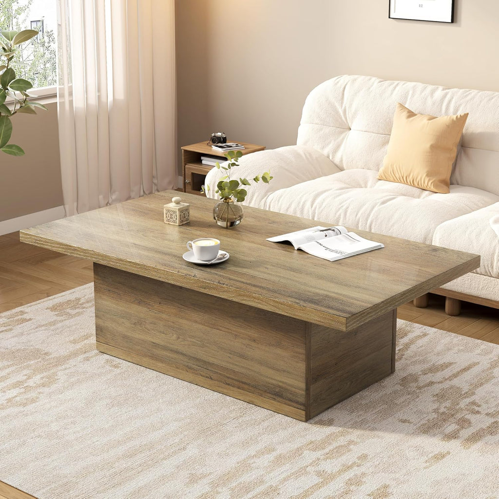 Farmhouse Coffee Table 47.25 Inch Modern Center Tables Wood Cocktail Table, Scratch-Resistant Accent Table with Sturdy Frame for Living Room, Apartment, Home Office & Lounge (Oak Brown)