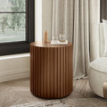 POVISON Round Coffee Side Table, Mid Century Wood End Table, Fluted Side Table for Living Room Bedroom Office, 20.08', Light Walnut