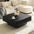 WILLIAMSPACE 35.43' Square Coffee Table with Sturdy Base, Modern Luxury Wood Drum Center Table Accent End Side Table for Living Room, Minimalist Fluted Design, Black