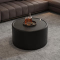 Black Round Coffee Table with Tempered Glass Top, PU Leather Accent Table with Hidden Storage, No Assembly Required Modern Coffee Tables for Living Room