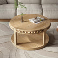 31.5'' Round Coffee Table, 2-Tier Modern Rustic Wood Circle Coffee Table for Living Room, Easy Assembly, Natural