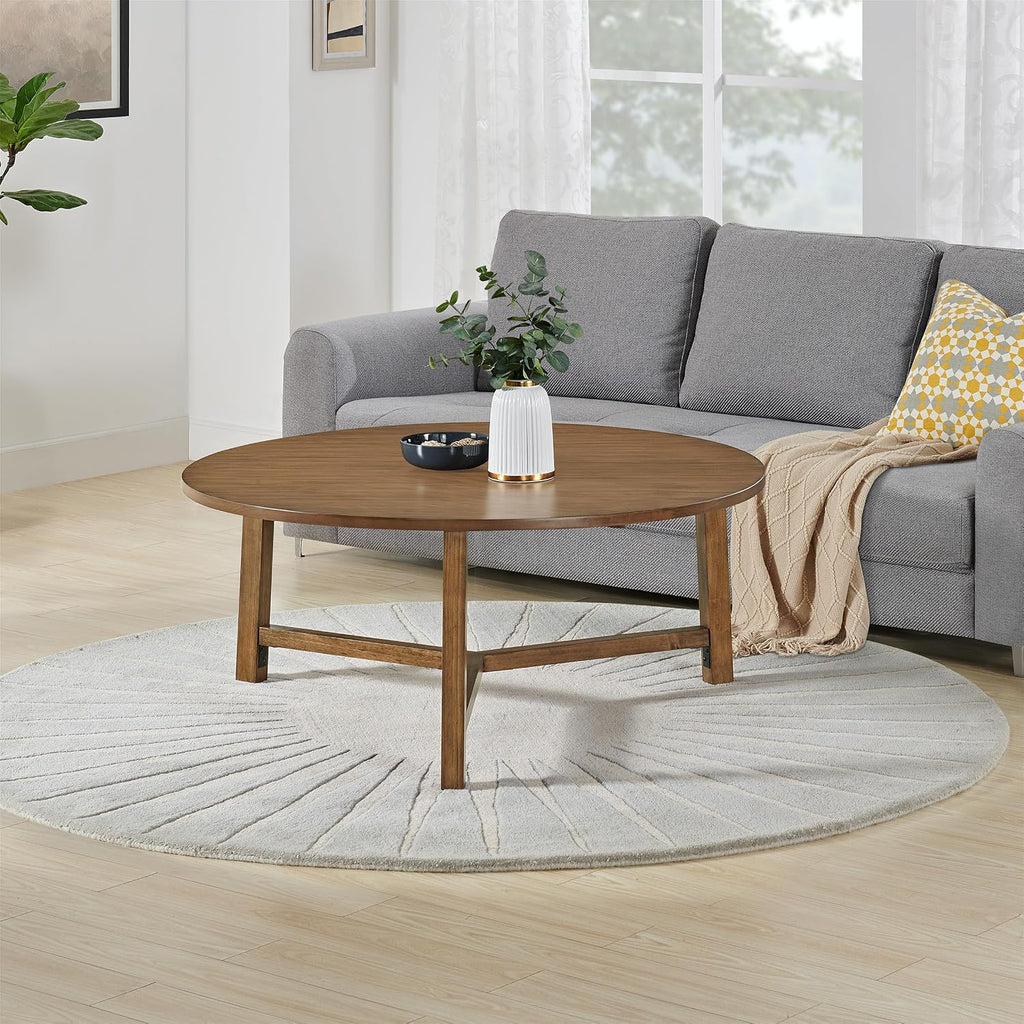 Alaterre Furniture Coffee Table - Newbury Collection 44-Inch Round Living Room Table - Solid Wood Farmhouse Coffee Table (Pecan Finish)
