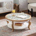 31.5'' Round Coffee Table for Living Room, Modern Countryside Farmhouse Rustic Wood Coffee Table, Curved Legs & Removable Tempered Glass Top, Natural & Wood