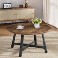 36' Round Coffee Table for Living Room, Large Circle Center Table with Wood Grain Top, Thick Metal Legs & Adjustable Feet, Modern Round Coffee Tables for Apartments Homes Easy Assembly, Brown