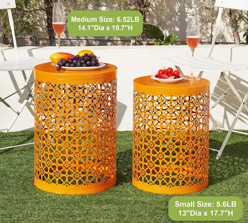 HFHOME Set of 3 Heavy-Duty Round End Side Table, Coffee Table for Indoor Multifunctional Use, Outdoor Decorative Garden Stool Plant Stand, Orange