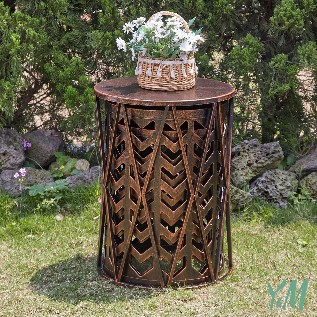 Y&M Nesting Side Table, Set of 3 Stacking Coffee Tables for Living Room End Tables, Outdoor Decorative Garden Stool with Heavy Duty Modern Industrial Decor - Black with Bronze (Ship from US)