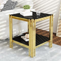 AF ARTISAN FURNITURE 2-Tier Glass End Table Modern Square Living Room Table Sofa Side Table, Stainless Steel Metal Leg Tempered Glass Small Corner Table, Black&Gold