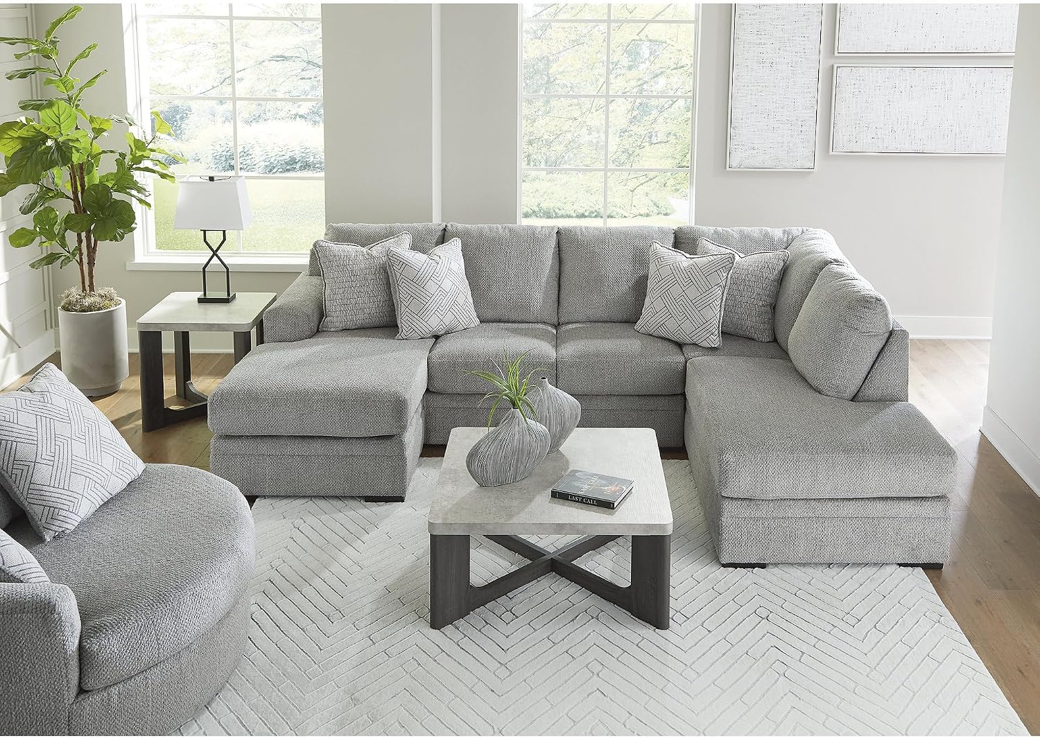 Signature Design by Ashley Sharstorm Modern Table Set with Faux Cement Melamine Tabletop, Set of 3, Light Gray & Gray