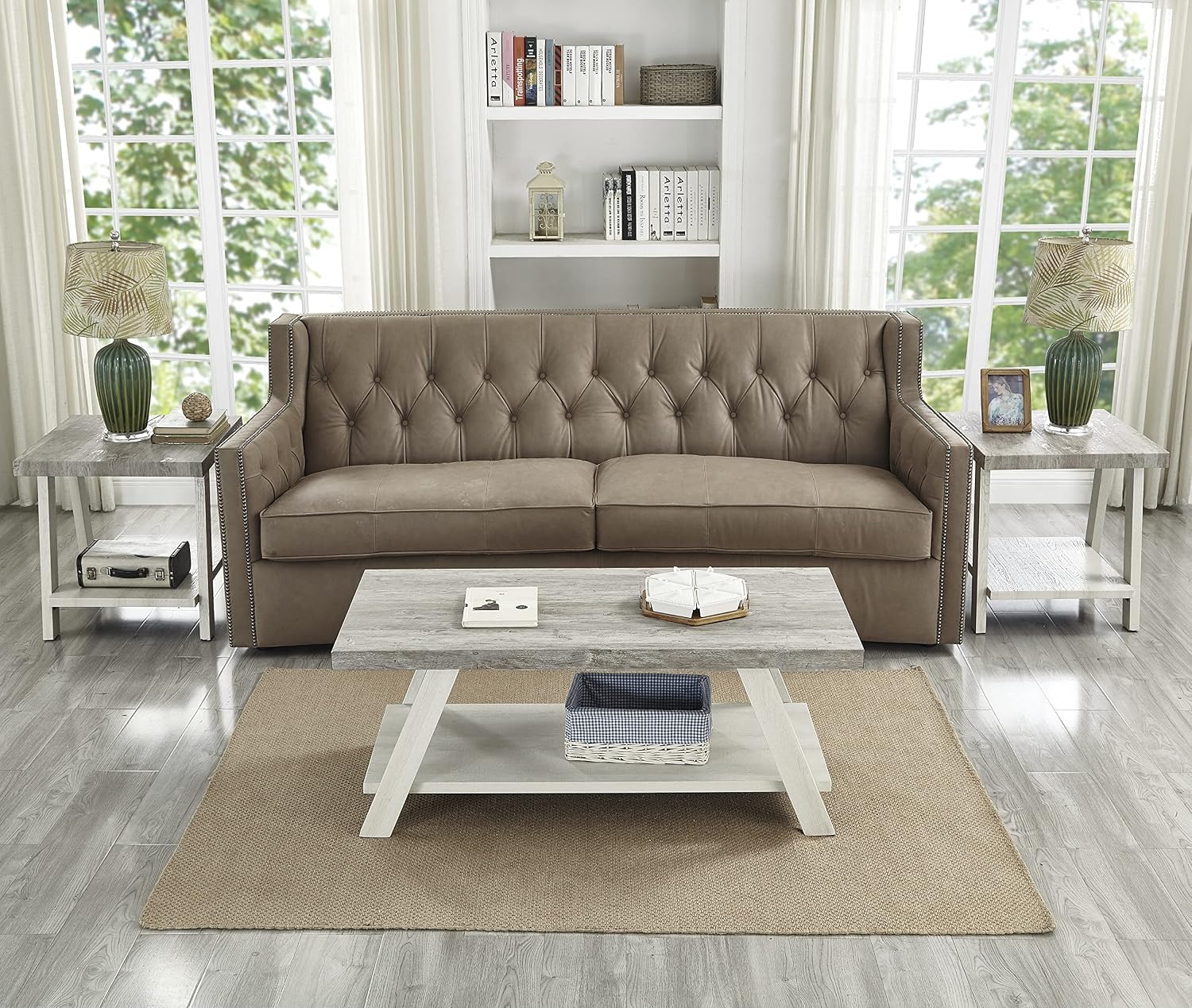 3-Piece Living Room Table Set, Coffee Table& Two End Tables, Side Table with Wood Storage Shelf for Living Room, Bedroom (Beige, 48' L x 24' W x 19' H)