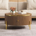 Modern Round Coffee Table with 2 Large Drawers Storage Accent Table, Brown, 31.5'