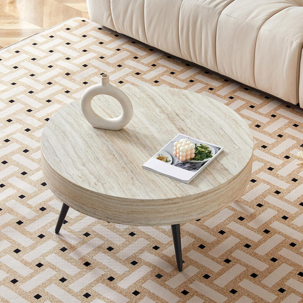 31.5' Modern Round Coffee Table,Small Coffee Tables Center Table with Metal Legs Wood Mars Marble-Patterned Tabletop for Living Room Office Apartment,Easy to Assemble, Wood Mars Marble