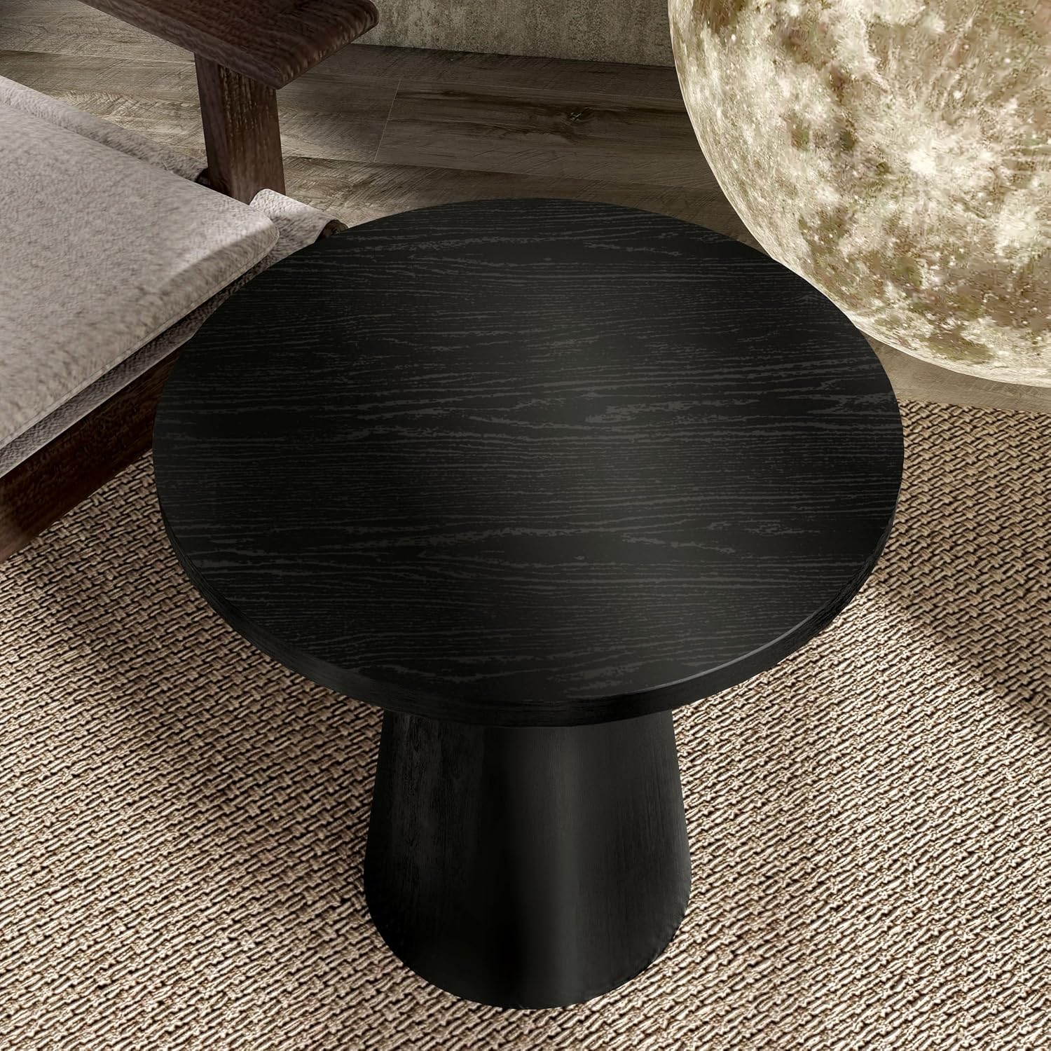 Furniture of America Crambel Modern Solid Wood 20-inch Round End Table with Cone-Shaped Pedestal Base, Living Room Furniture for Small Space, Home Office, Black