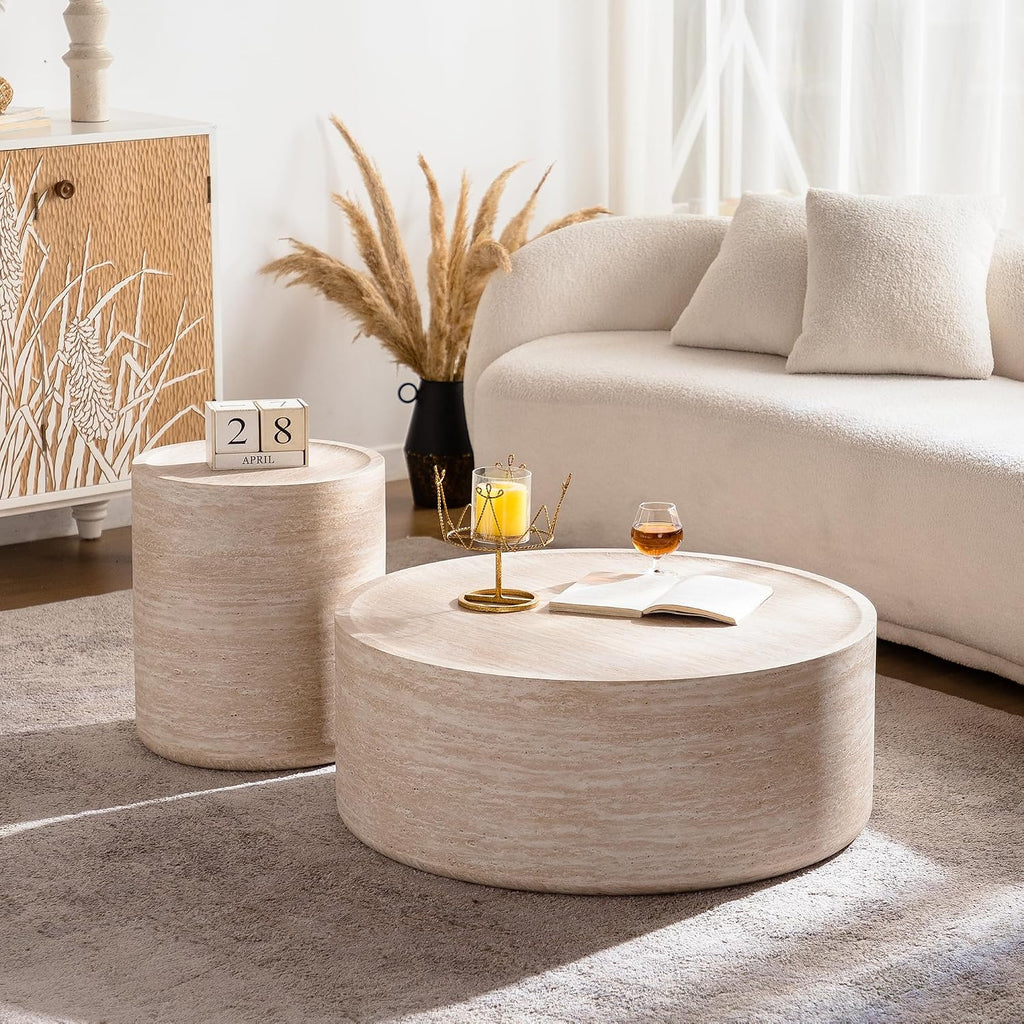 Faux Mars Pattern Round Coffee Table, Modern 31.5' Round Coffee Tables for Living Room, Circle Drum Coffee Center End Table for Apartment Bedroom Office Small Spaces, No Need Assembly