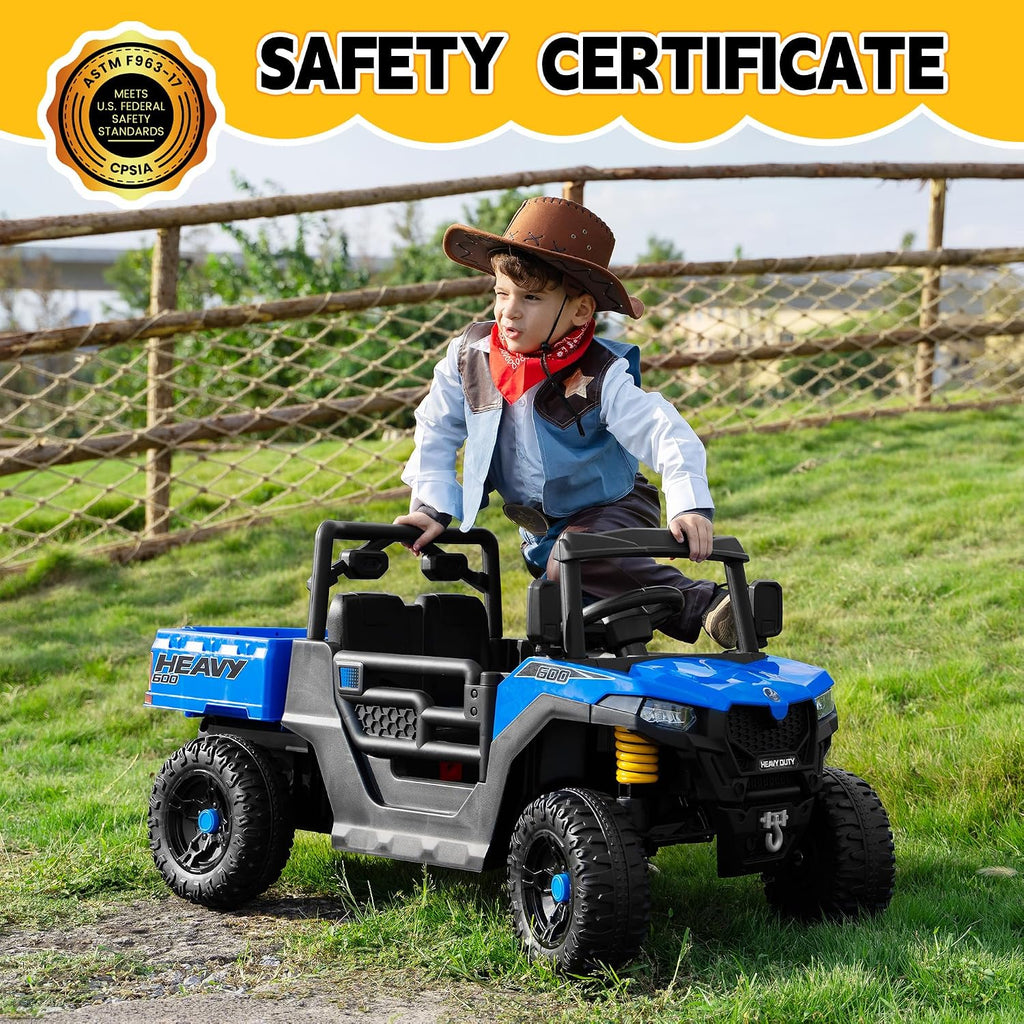 TOBBI Ride on Dump Truck with Electric Dump, Ride on Car with Remote Control, Kids Car to Drive Battery Power Wheels Electric Car Toys for Kids Toddlers Aged 3-8 with Music Player LED Light