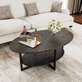 Solid Wood Oval Coffee Table with Cross Metal Legs, 43.3in Modern Industrail Center Table with Open Shelf Cocktail Tea Table for Living Room Bedroom, Black Brown 1811BK