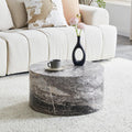 23.6' Grey Marble Small Coffee Table for Living Room Round Faux Marble Center Table Modern Drum-Shape Wooden Cocktail Table for Home Office - Fully Assembled