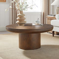 35.98' Round Coffee Table for Living Room, Modern Wood Circle Coffee Tables, Farmhouse Pedestal Center Table with Sturdy Base, Easy Assembly, Dark Brown