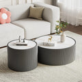 Modern Round Coffee Table Set of 2 Luxury Sintered Stone Top Coffee End Table in Grey Leatherette Drum-Shape Small Coffee Side End Tables for Living Room,Fully Assembled