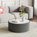 Modern Round Coffee Table Luxury Sintered Stone Top Coffee Table in Grey Leatherette Creative Drum-Shape Cocktail Center Table for Living Room Bedroom,Fully Assembled