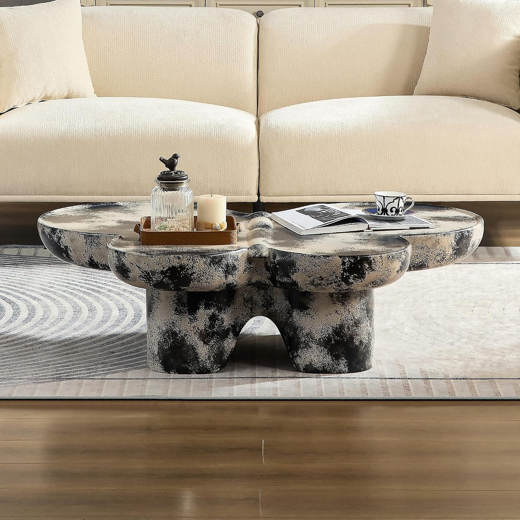 Large 47-inch Modern Glass Top Coffee Table, Mid-Century Light Gray & Black Accent Table for Spacious Living Room, Lounge or Office (L.Gray + Black)