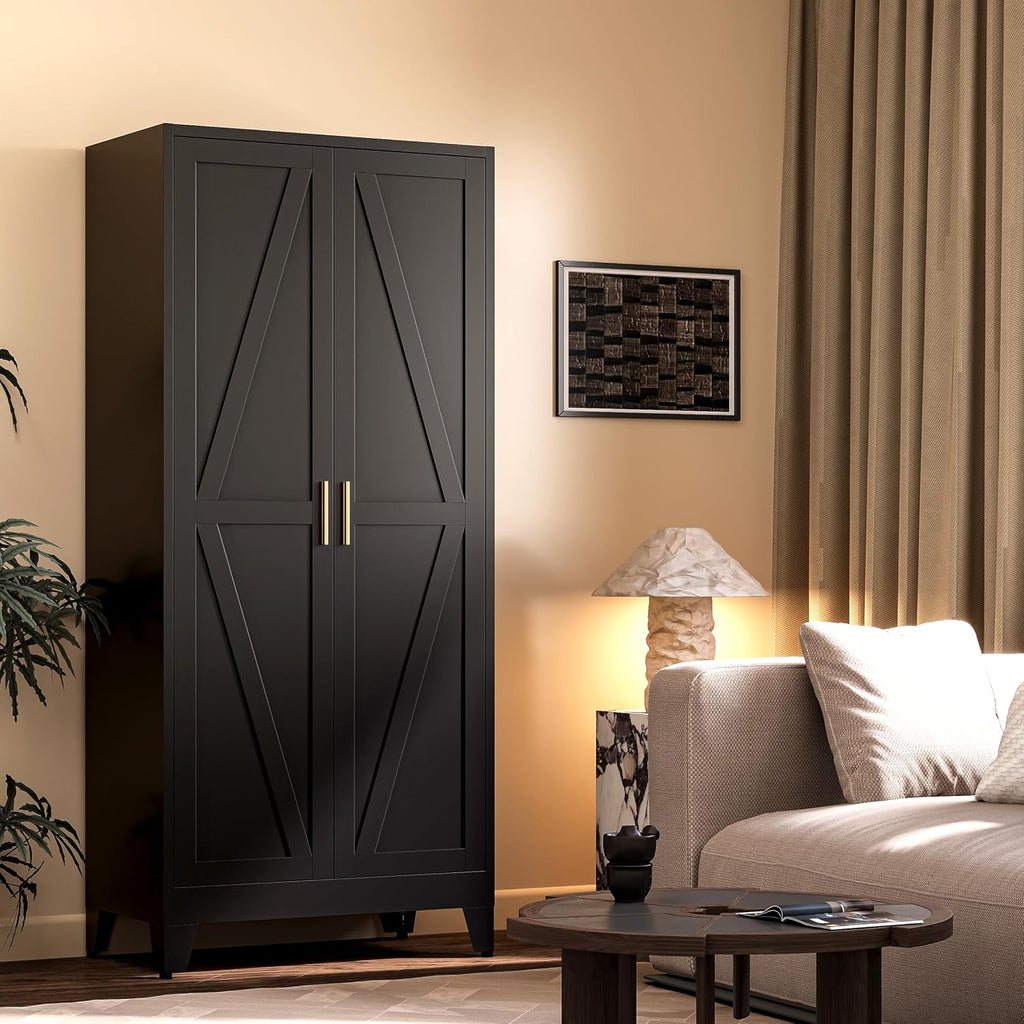 61'H Black Pantry Kitchen Cabinet with Doors,Black Storage Cabinets,Freestanding Pantry Cabinet,Farmhouse Food Storage Cabinets,Tall and Large Pantry Cabinets for Kitchen, Dining Room, Living Room