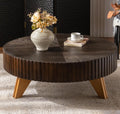 35.4'' Round Coffee Table Wood Modern Coffee Table for Living Room, Easy Assembly, Black Brown