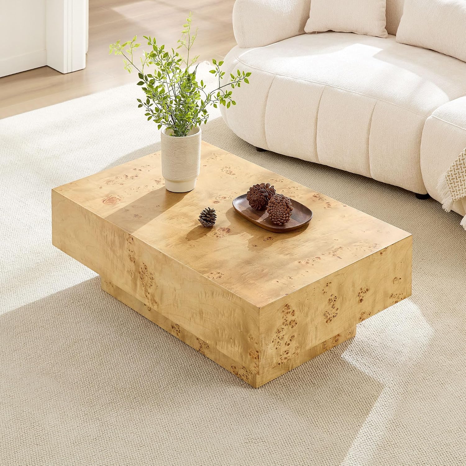 43.31' Rectangle Coffee Table for Living Room Burl Wood Coffee Table Farmhouse Rustic Vintage Wooden Center Table with Pedestal for Apartment,Oak
