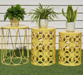 HFHOME Set of 3 Metal Outdoor Side Table, Nesting Round Coffee Table for Indoor Outdoor, Heavy Duty End Tables Plant Stand Living Room Garden Stool - Yellow