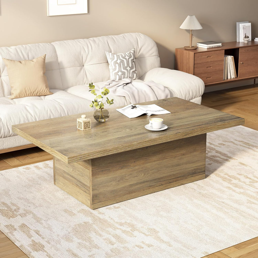 Farmhouse Coffee Table 47.25 Inch Modern Center Tables Wood Cocktail Table, Scratch-Resistant Accent Table with Sturdy Frame for Living Room, Apartment, Home Office & Lounge (Oak Brown)